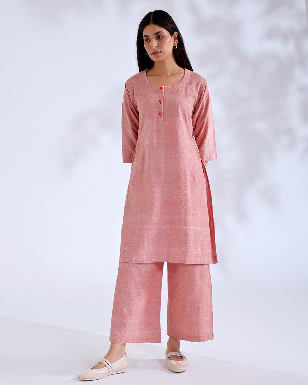 Rose Coral Handwoven Cotton Tunic Set