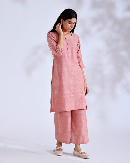 Rose Coral Handwoven Cotton Tunic Set