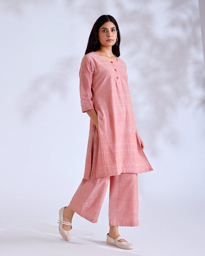 Rose Coral Handwoven Cotton Tunic Set