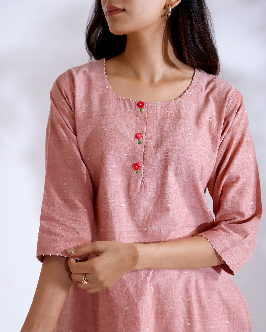 Rose Coral Handwoven Cotton Tunic Set
