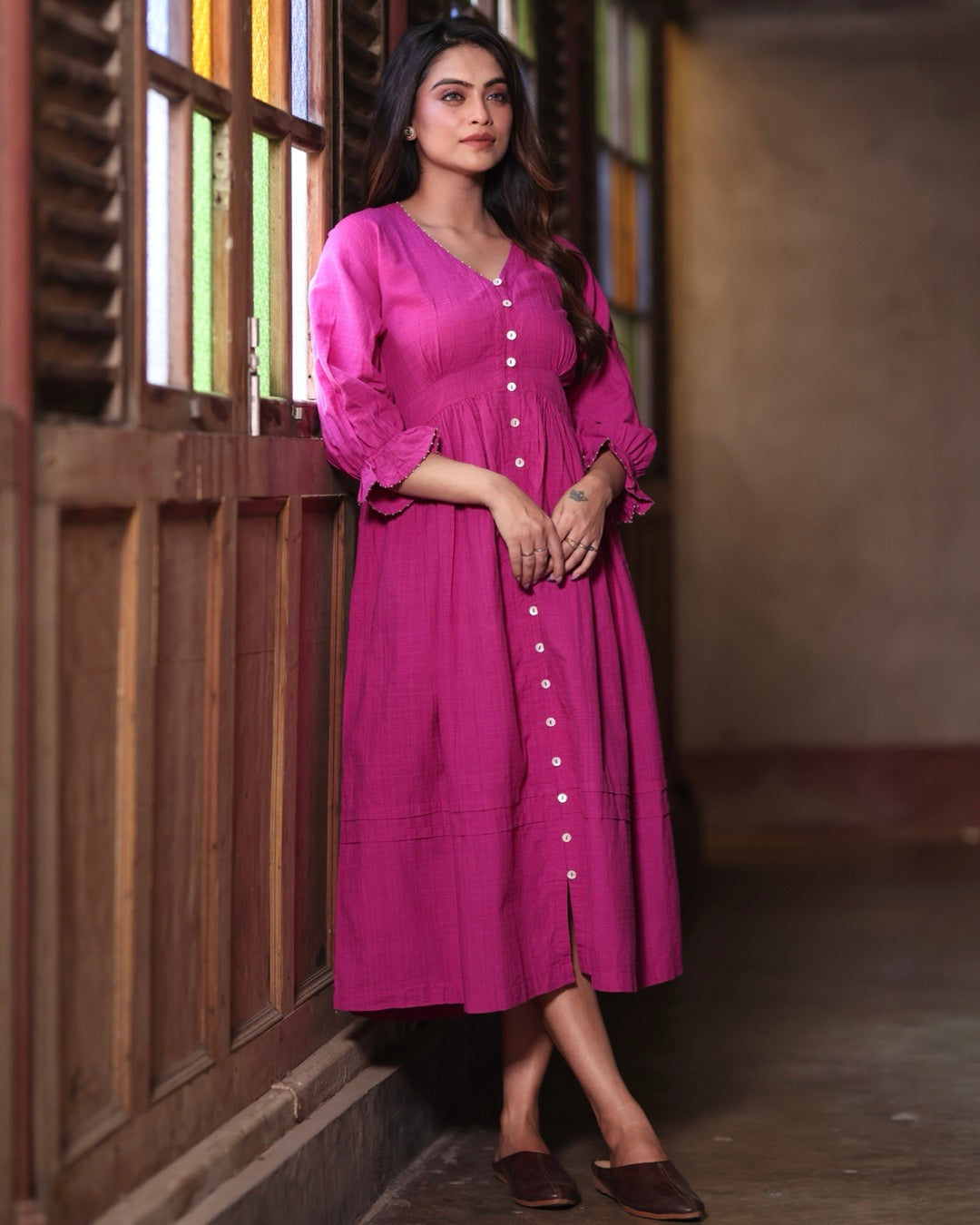 Ruby Handwoven Button-down Dress