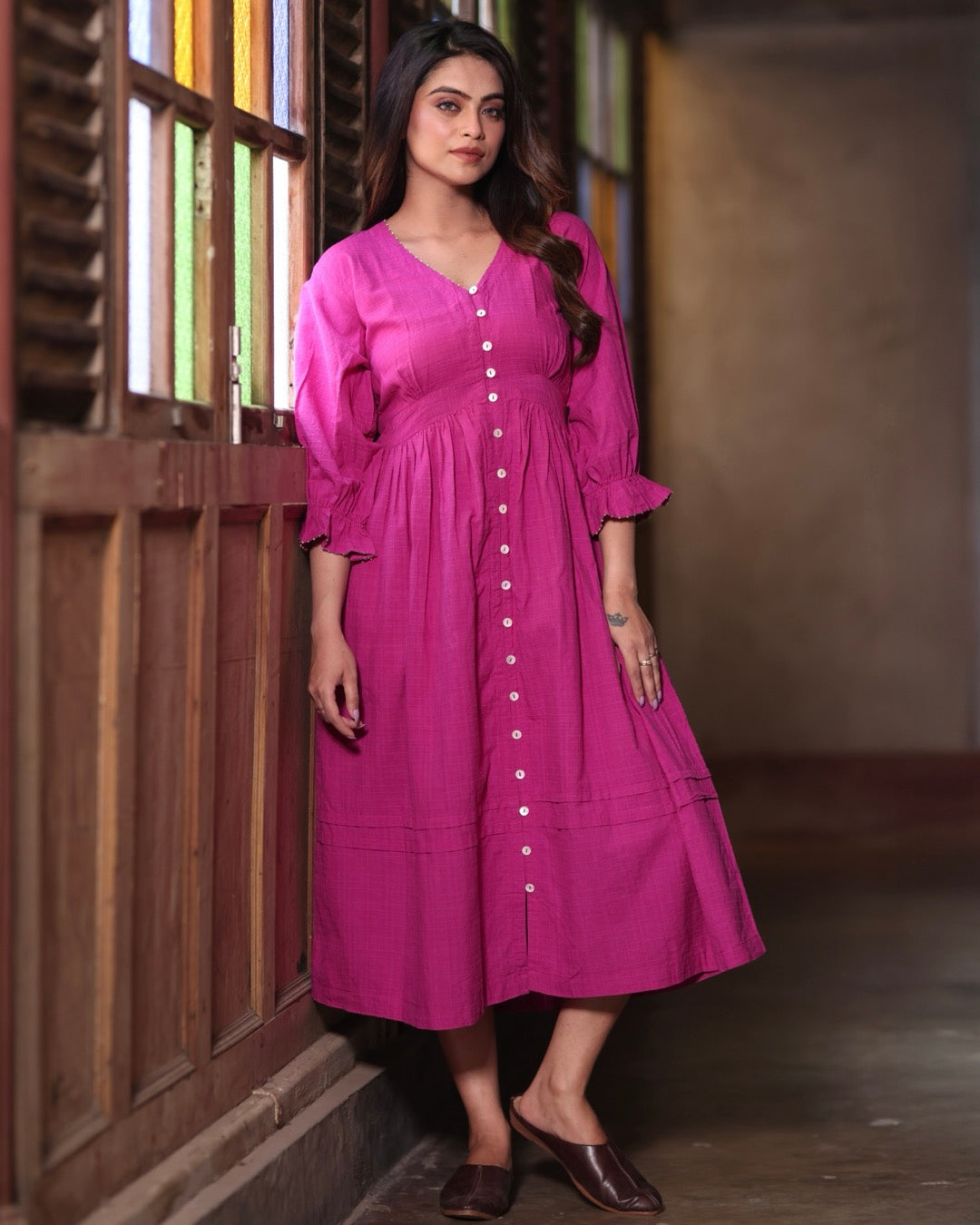 Ruby Handwoven Button-down Dress