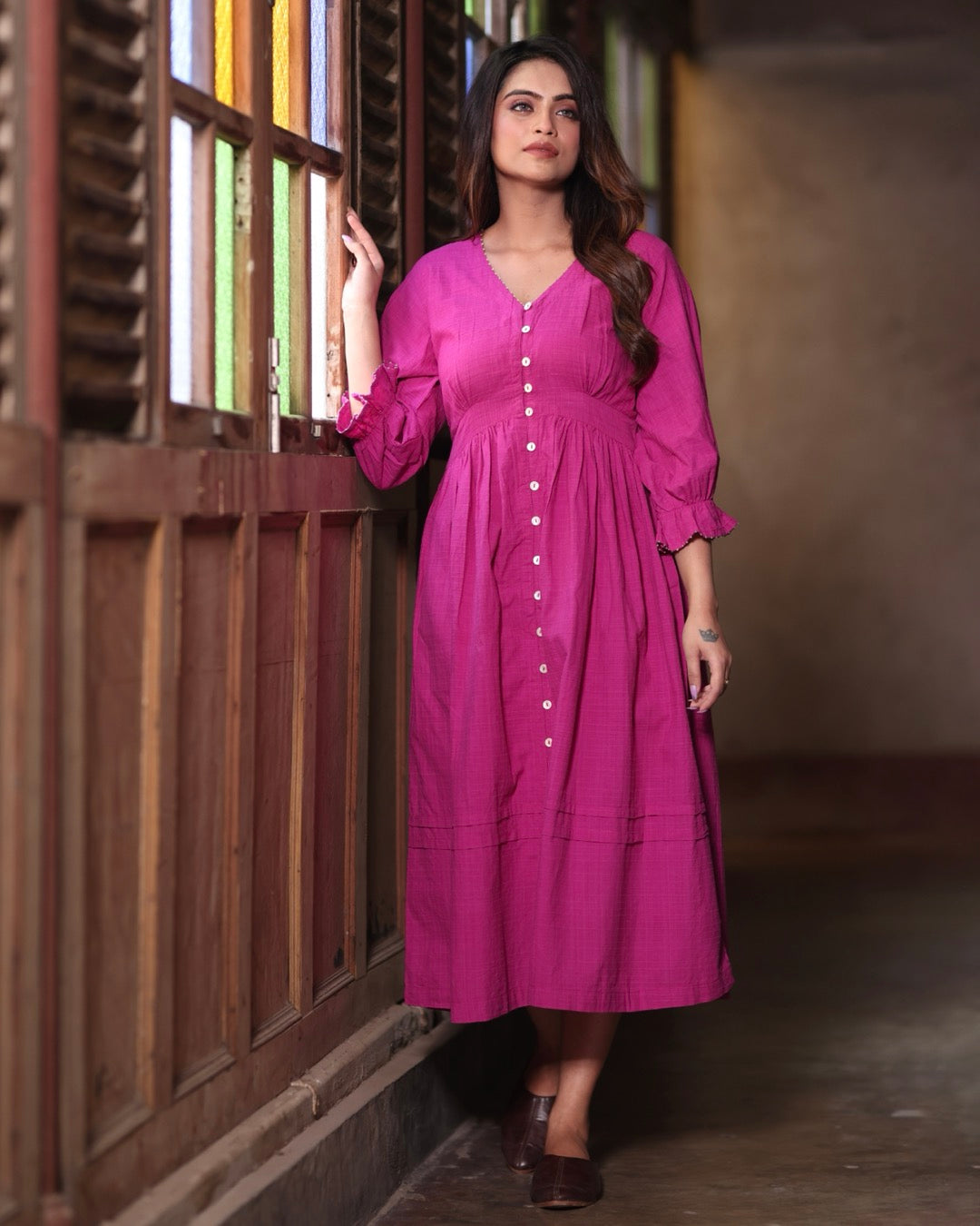 Ruby Handwoven Button-down Dress