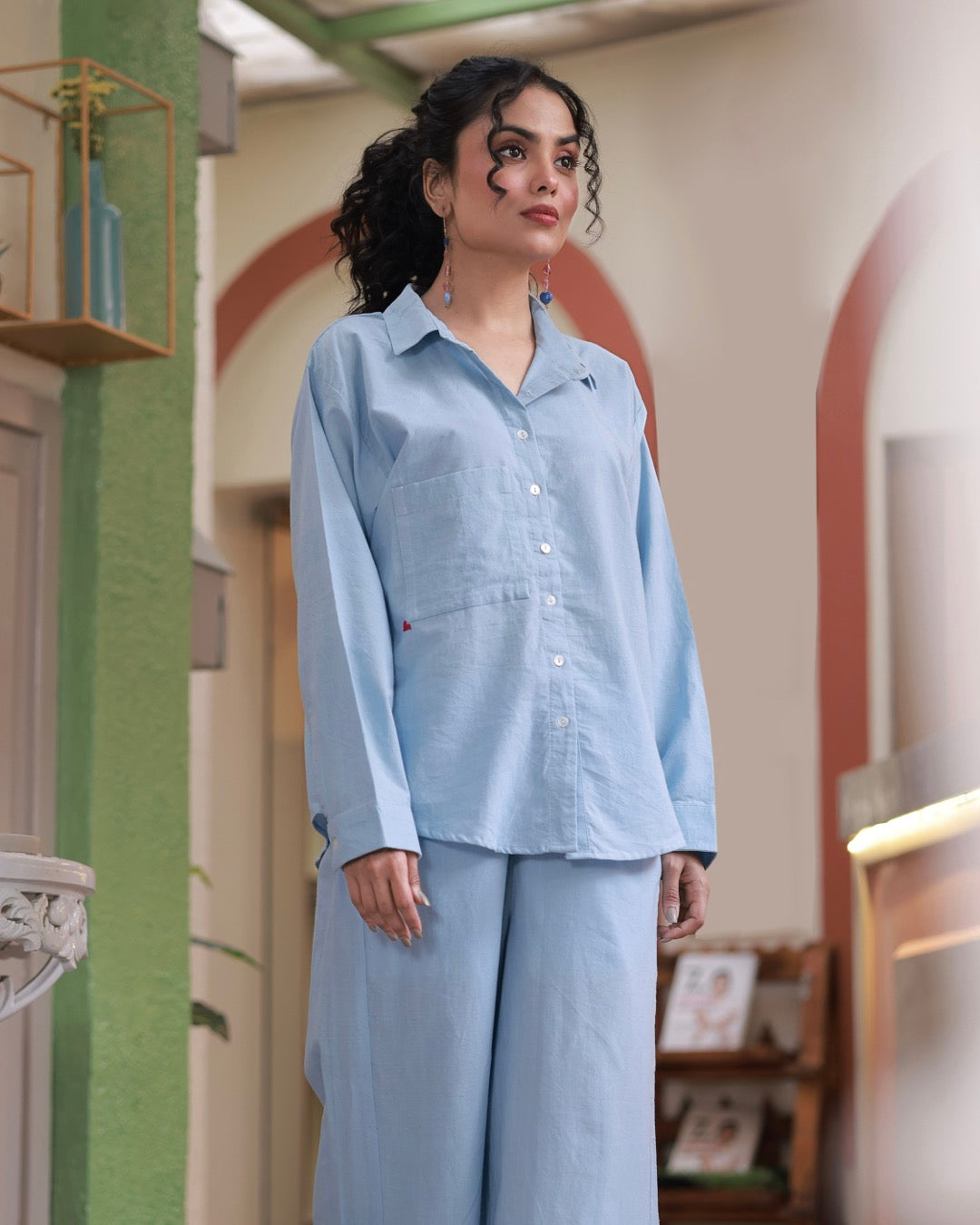 Shop sky blueHandwoven oversized Shirt Co-ord online at bebaakstudio.com