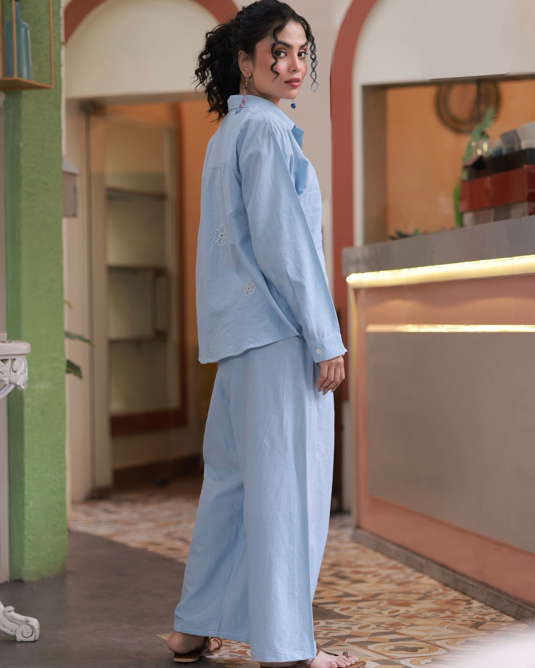 Shop sky blueHandwoven oversized Shirt Co-ord online at bebaakstudio.com