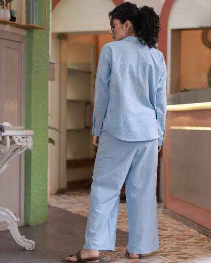Shop sky blueHandwoven oversized Shirt Co-ord online at bebaakstudio.com