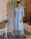 Shop sky blue Mirror Handwoven cotton Kurta  Set online at bebaakstudio.com