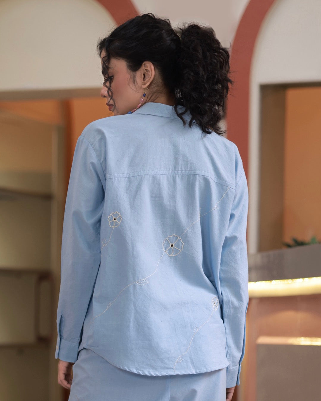 Shop blue Oversized cotton shirt for women online at bebaakstudio.com