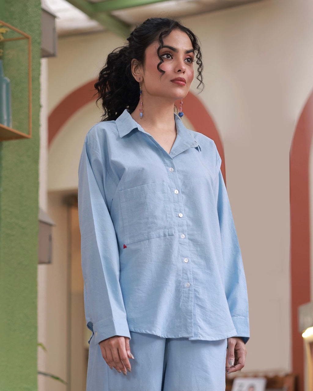 Shop blue Oversized cotton shirt for women online at bebaakstudio.com