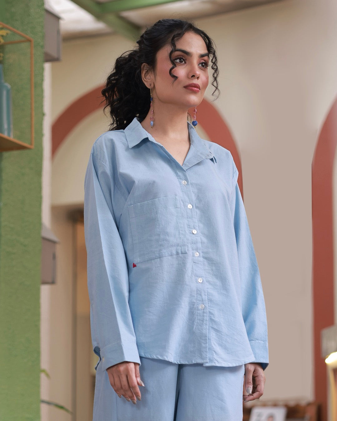 Shop blue Oversized cotton shirt for women online at bebaakstudio.com