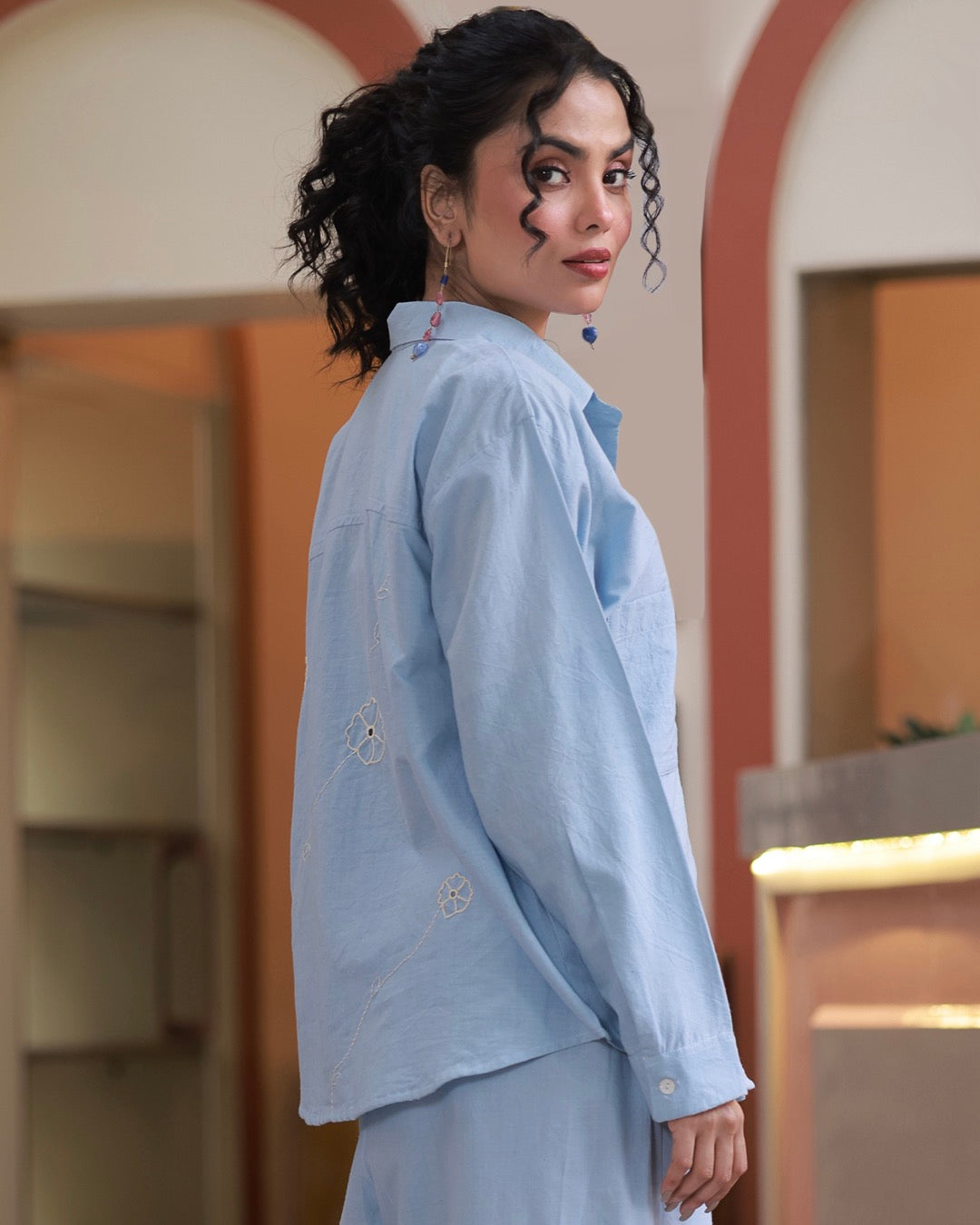Shop blue Oversized cotton shirt for women online at bebaakstudio.com