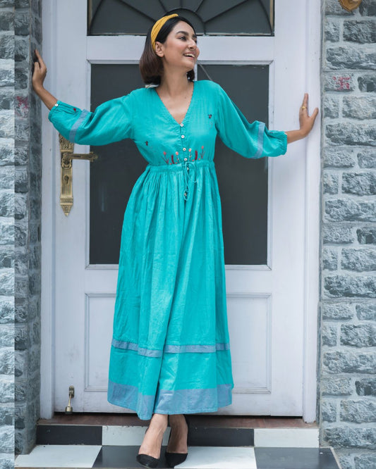 Ocean green maxi summer dress online at bebaakstudio.com