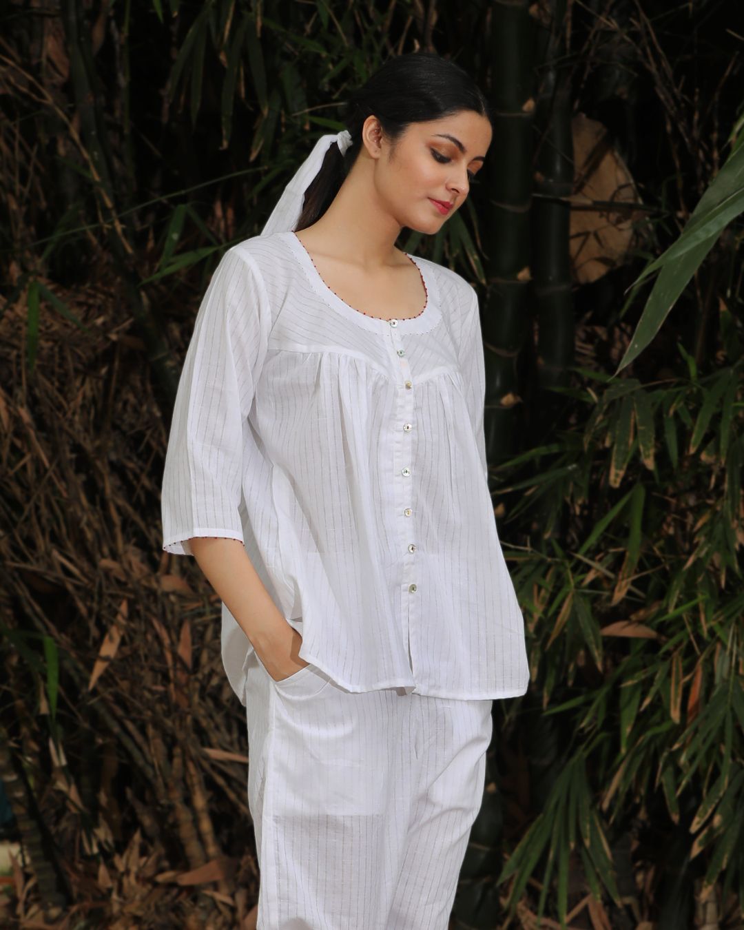 White gathered shirt from Bebaak