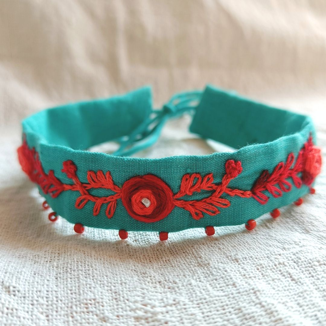 Teal rose choker