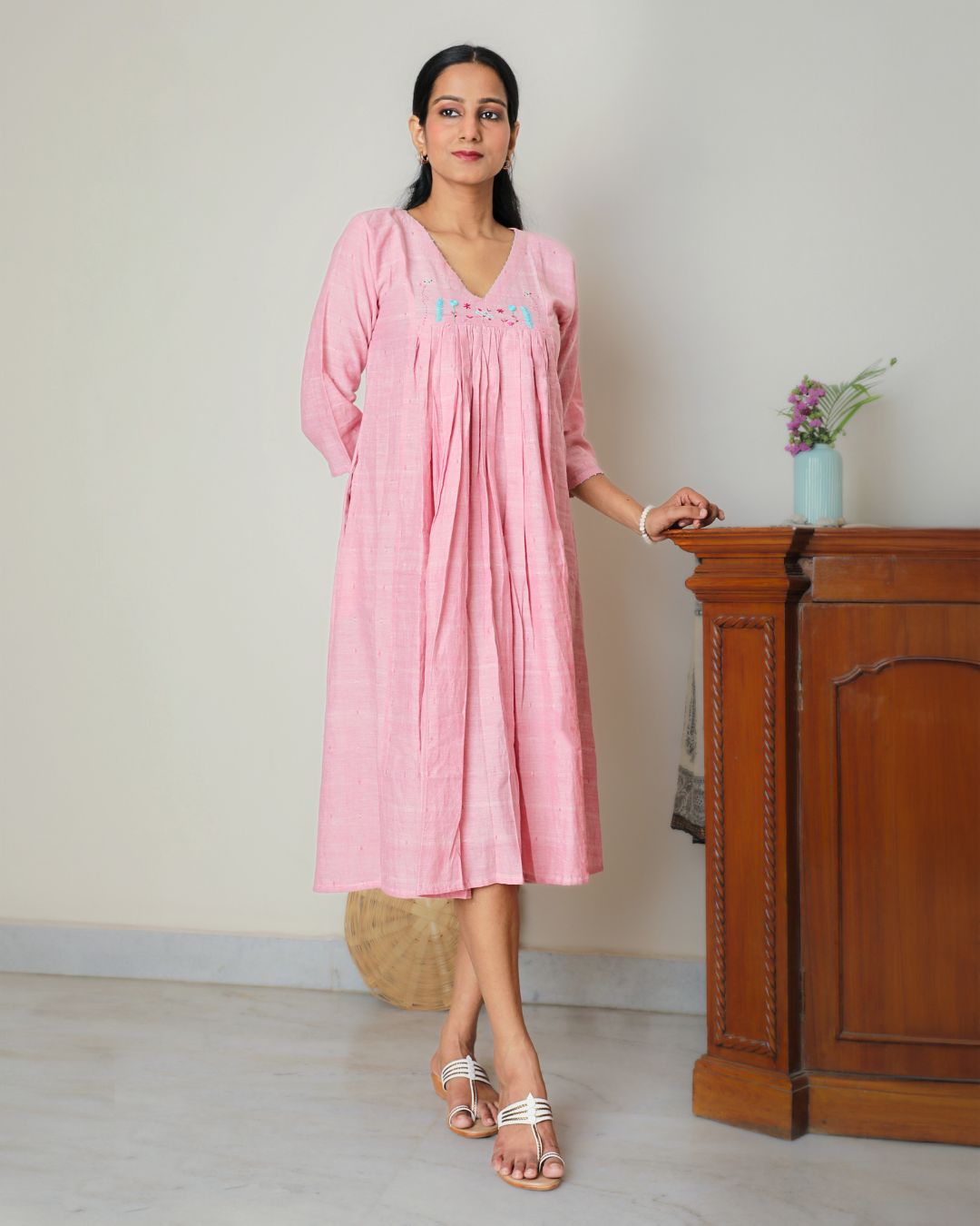 Shop pink flowy embroidered dress from Bebaak: Handmade clothing