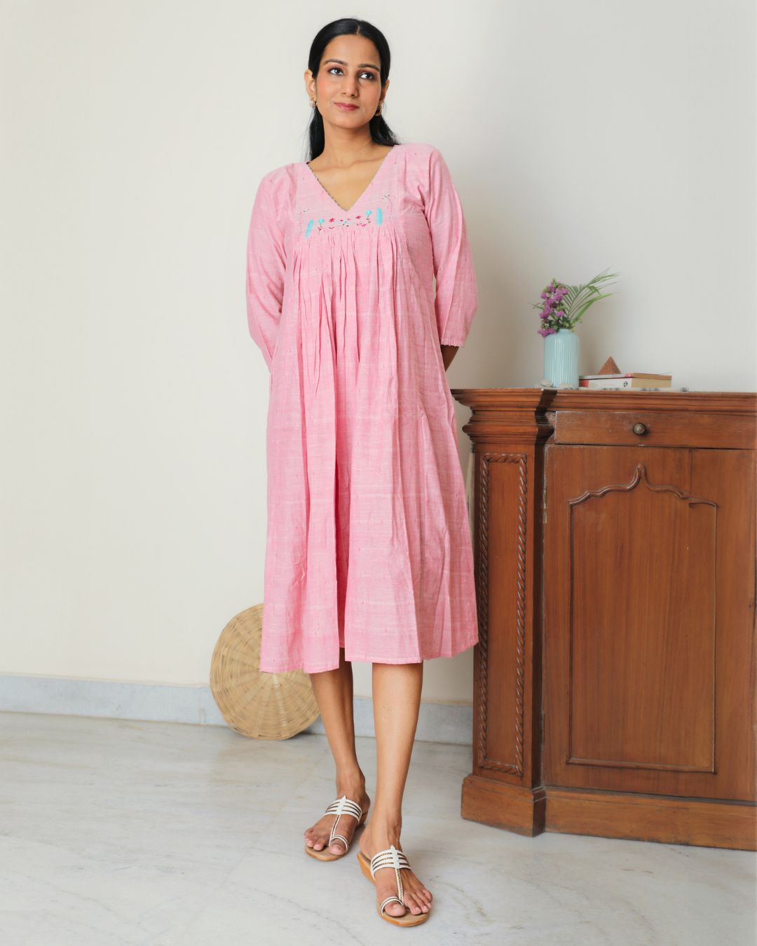 Shop pink flowy embroidered dress from Bebaak: Handmade clothing