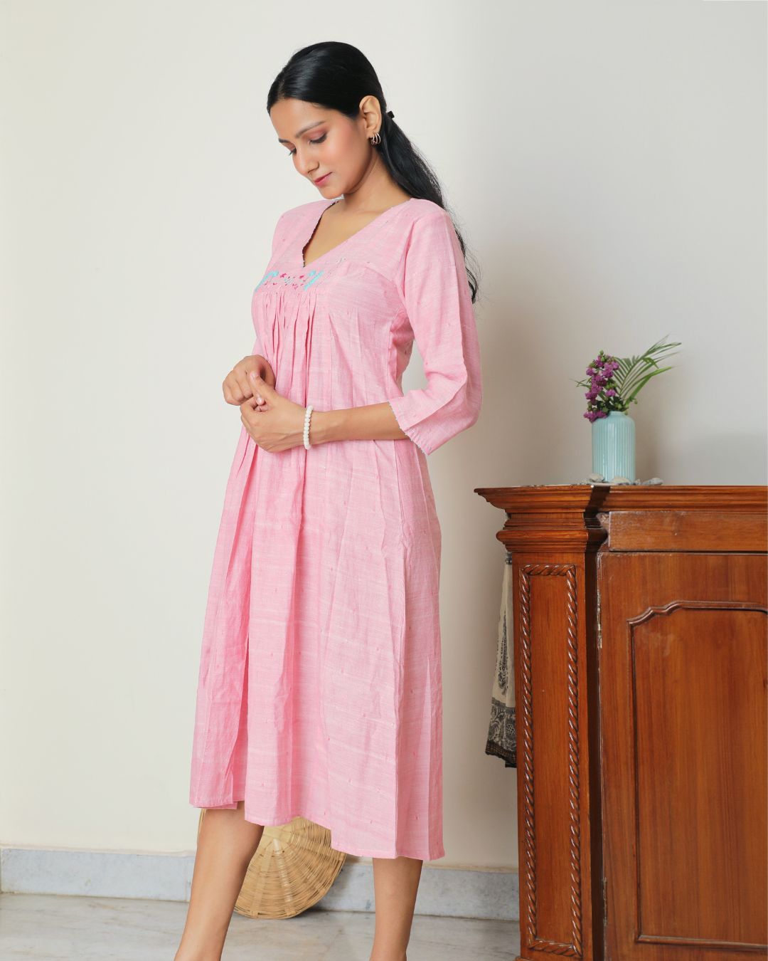 Shop pink flowy embroidered dress from Bebaak: Handmade clothing