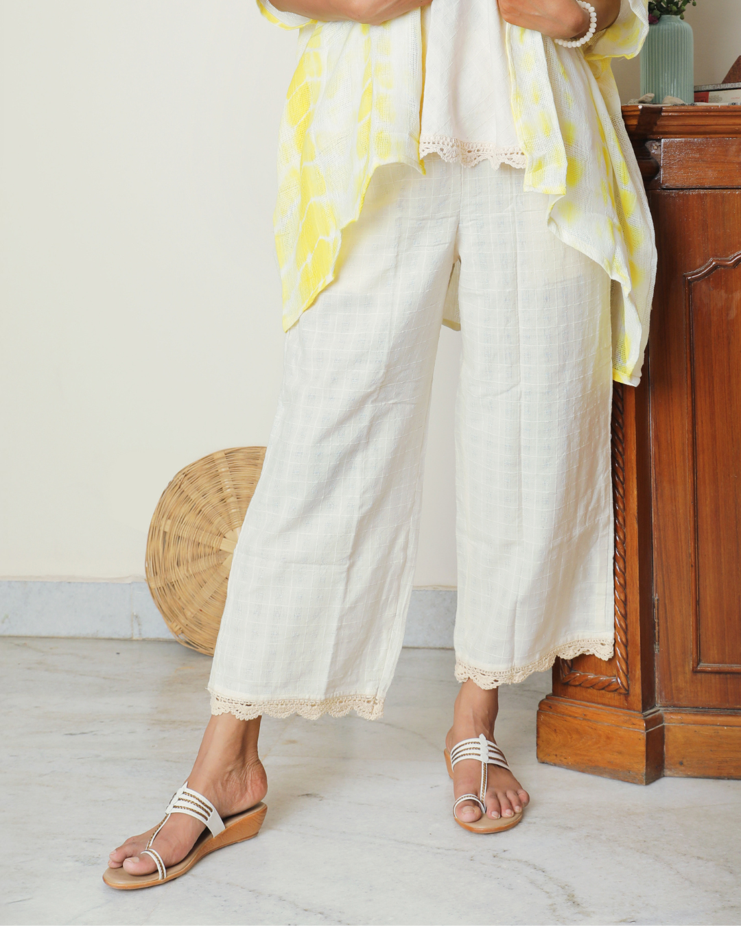 Shop off-white straight palazzo with pocket online at bebaakstudio.com