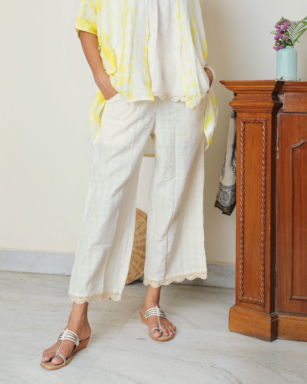 Shop off-white straight palazzo with pocket online at bebaakstudio.com