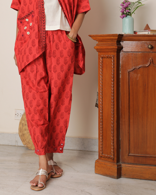 hop Bottomwear: Red Bagh print Salwar online at bebaakstudio.com