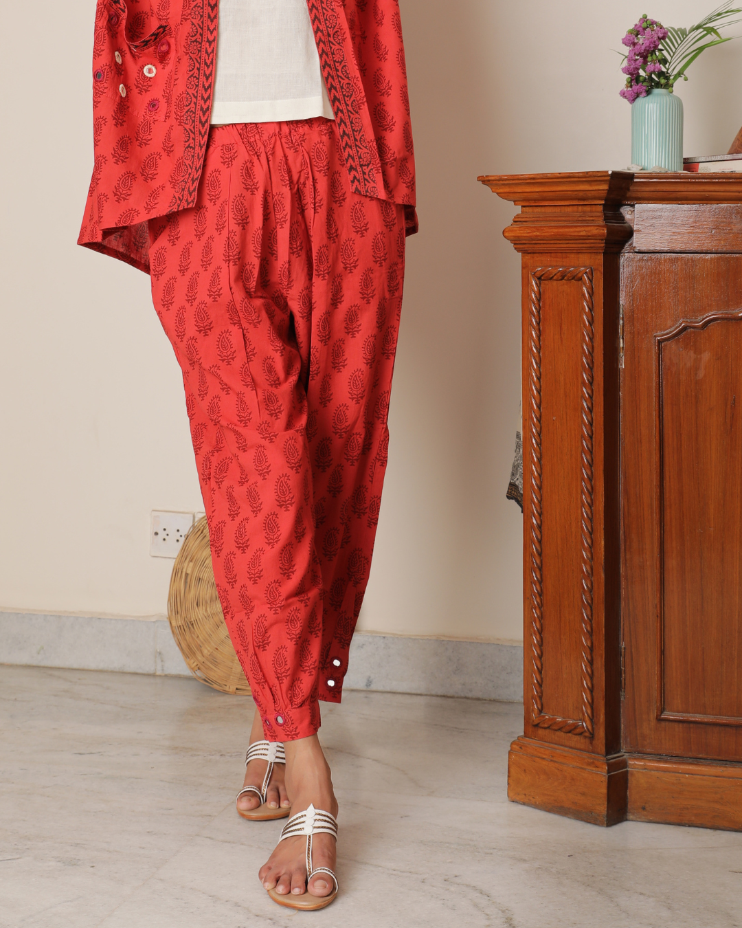 hop Bottomwear: Red Bagh print Salwar online at bebaakstudio.com