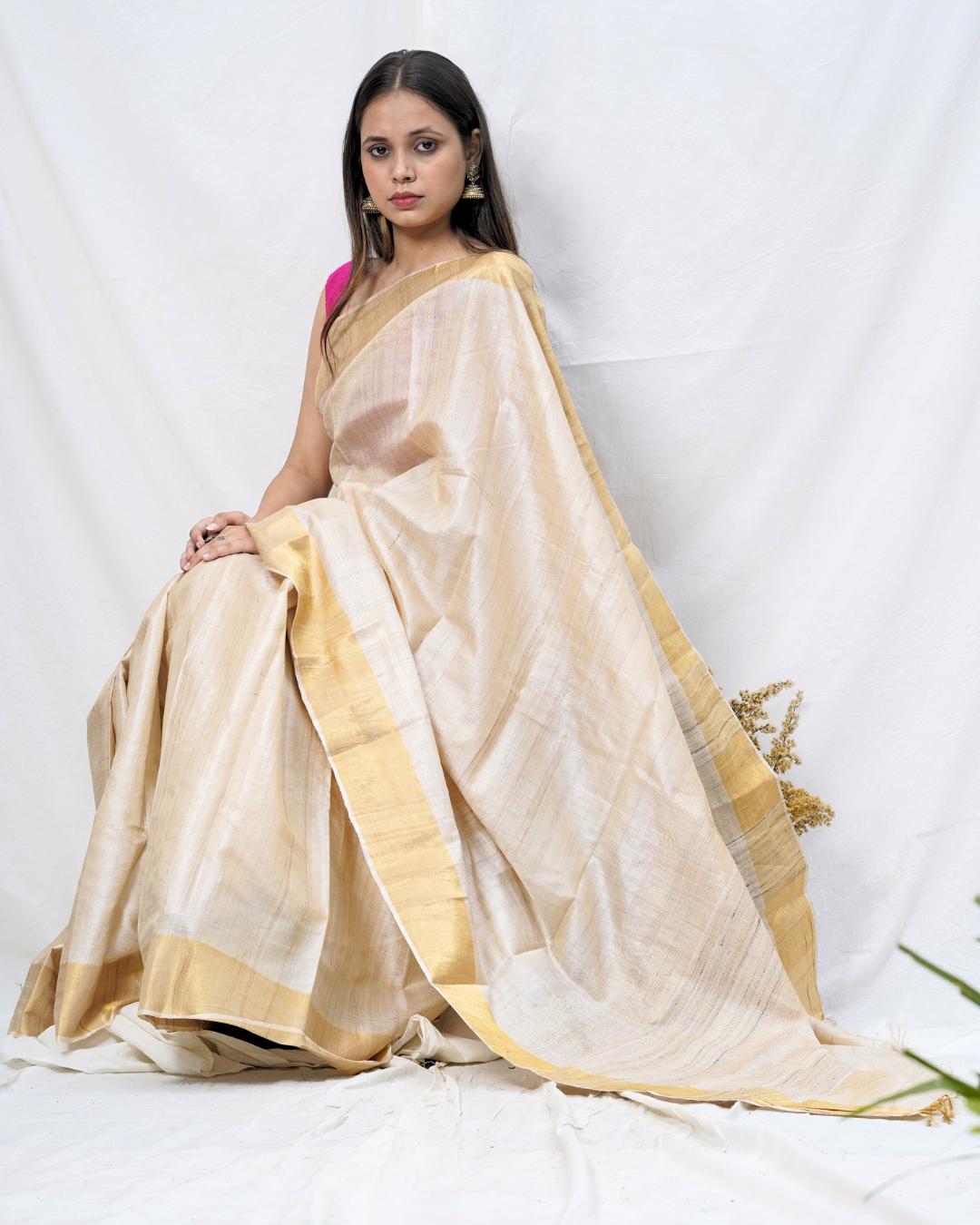 Gold pure kosa silk handloom saree online available at bebaakstudio.com
