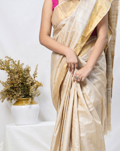 Gold pure kosa silk handloom saree online available at bebaakstudio.com