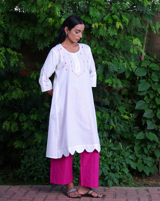 Avni Scallop  Cotton Tunic Set