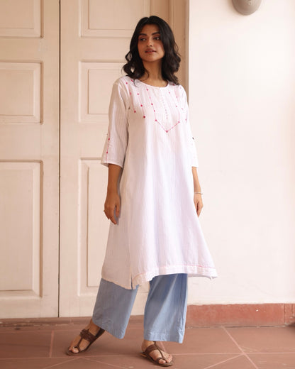 Avni White Handwoven Cotton Tunic Set
