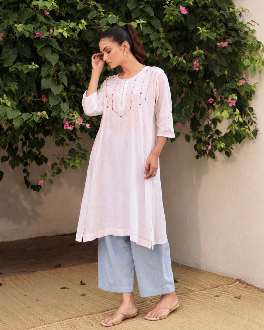 Avni White Handwoven Cotton Tunic Set