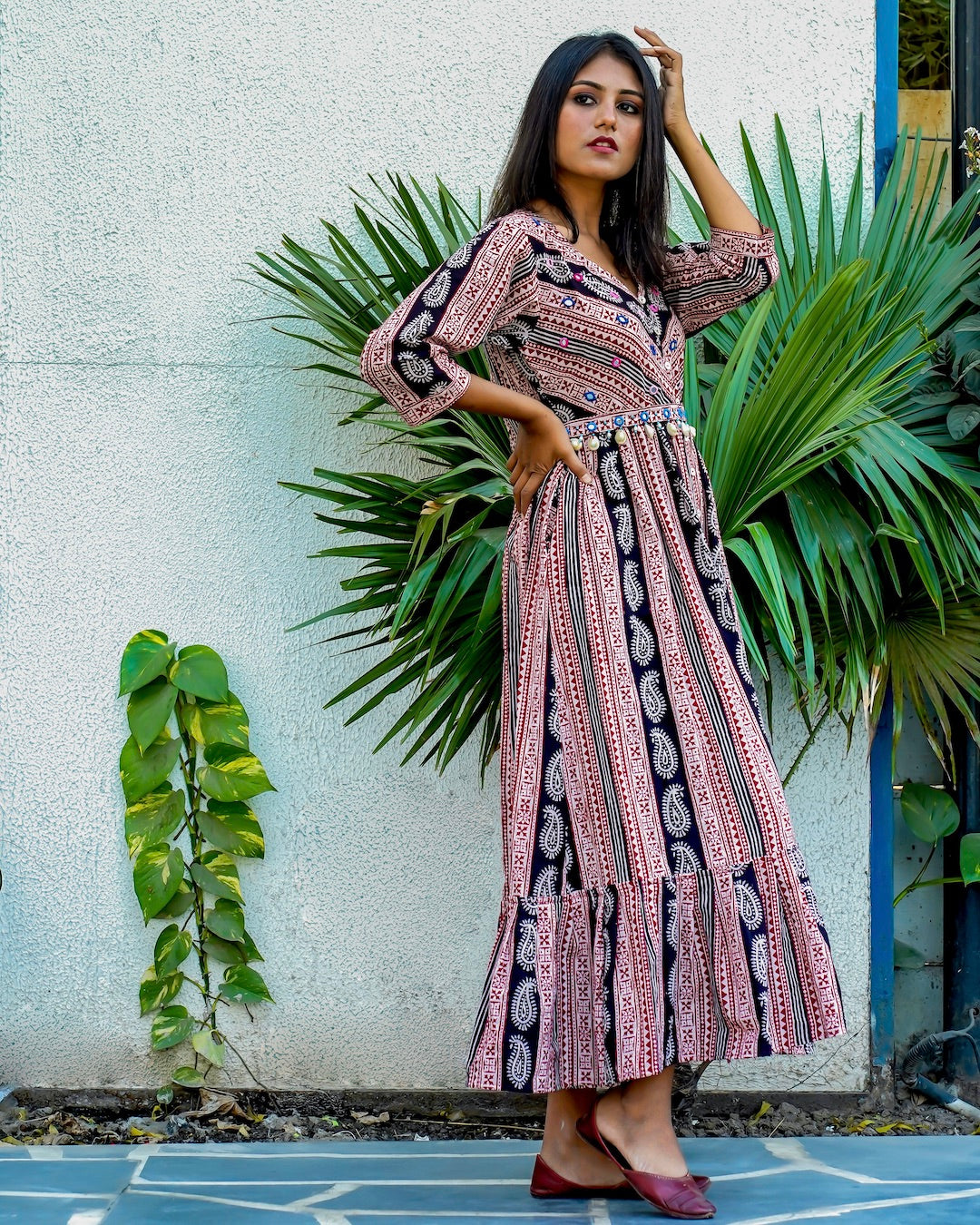 Shop Bagh print Flared cotton maxi dress online at bebaakstudio.com