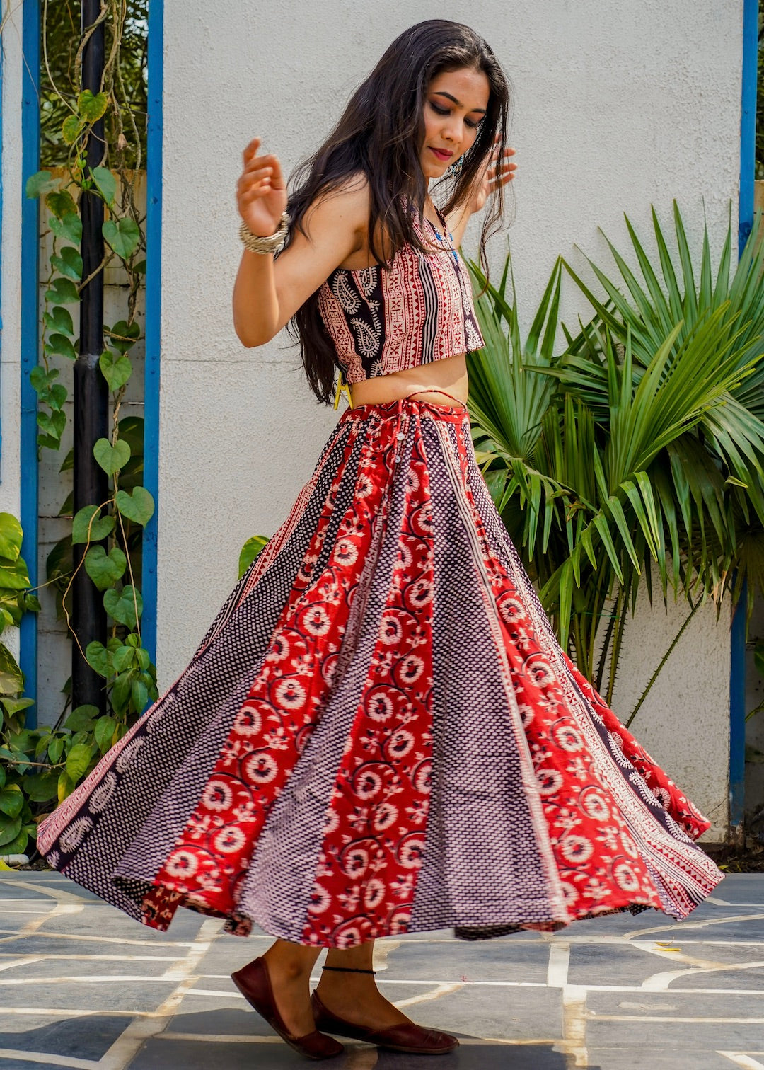 Shop Bagh print Panel skirt set online at bebaakstudio.com