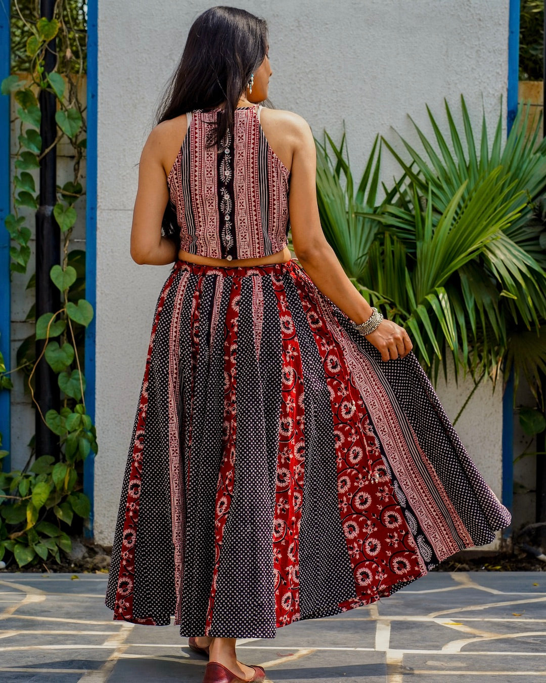 Shop Bagh print Panel skirt set online at bebaakstudio.com