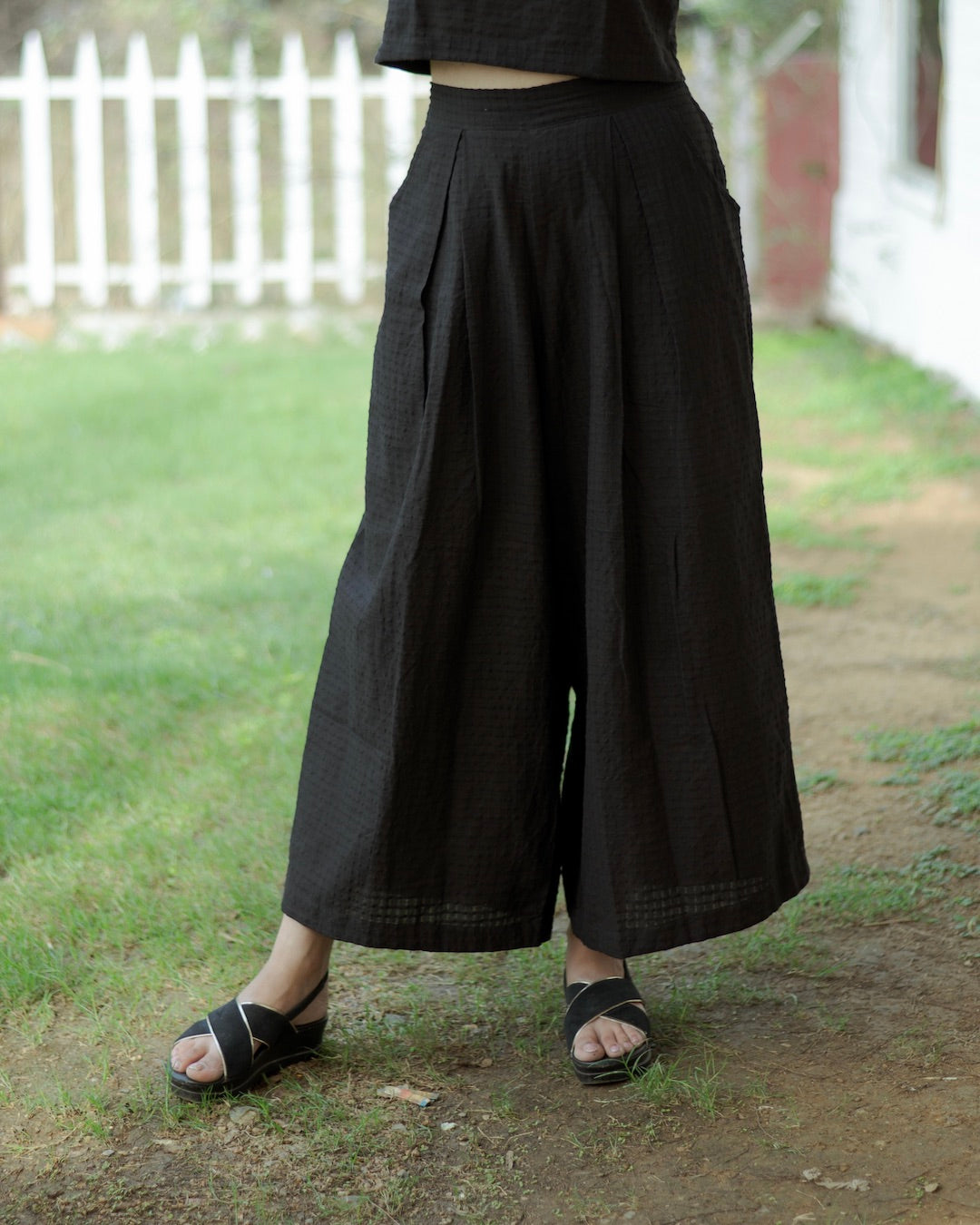 Palazzo: Shop Black wide leg cotton palazzo online at bebaakstudio.com