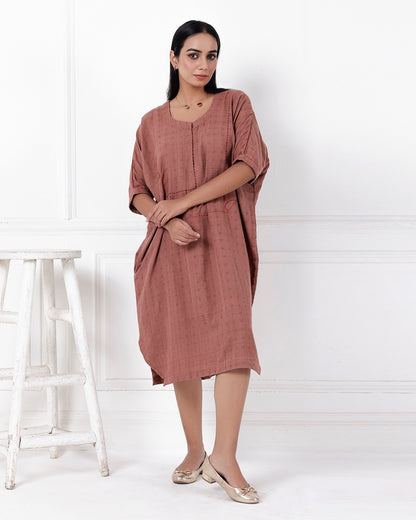 Shop Brown oversized embroidered cotton dress online at bebaakstudio.com