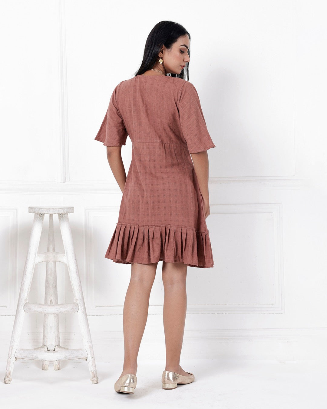 Shop Brown A line casual cotton dress online at bebaakstudio.com