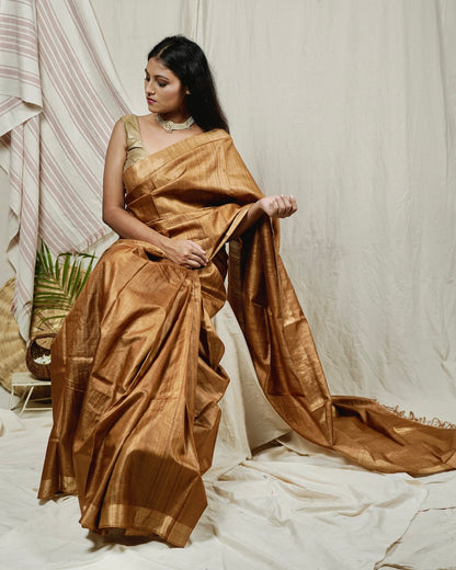  saree: Golden pure kosa silk saree online at bebaakstudio.com