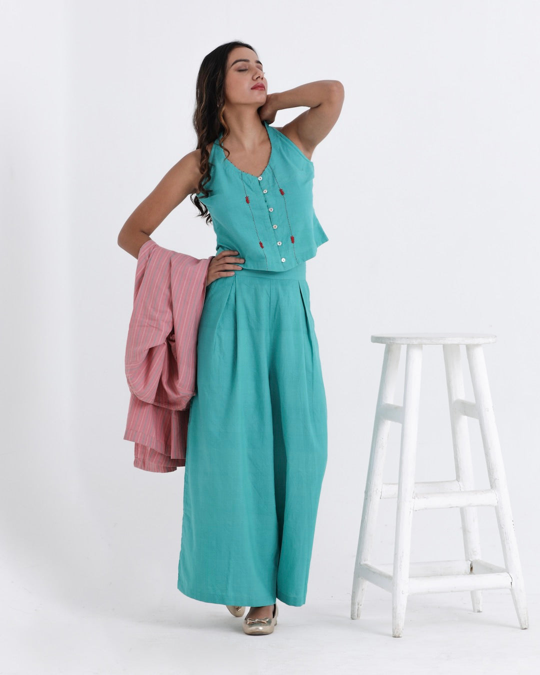 Shop Teal green cotton co-ord set