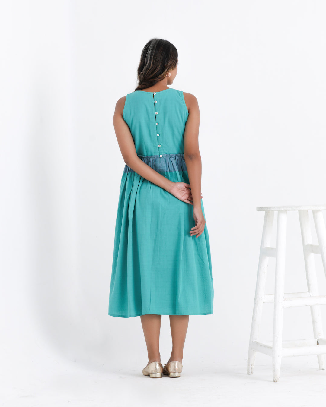 Shop pure cotton Green midi dress from Bebaak: Handmade clothing