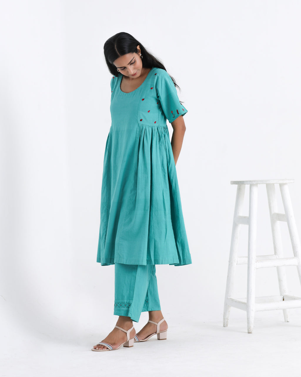 Shop Green cotton gathered casual tunic set online at bebaakstudio.com