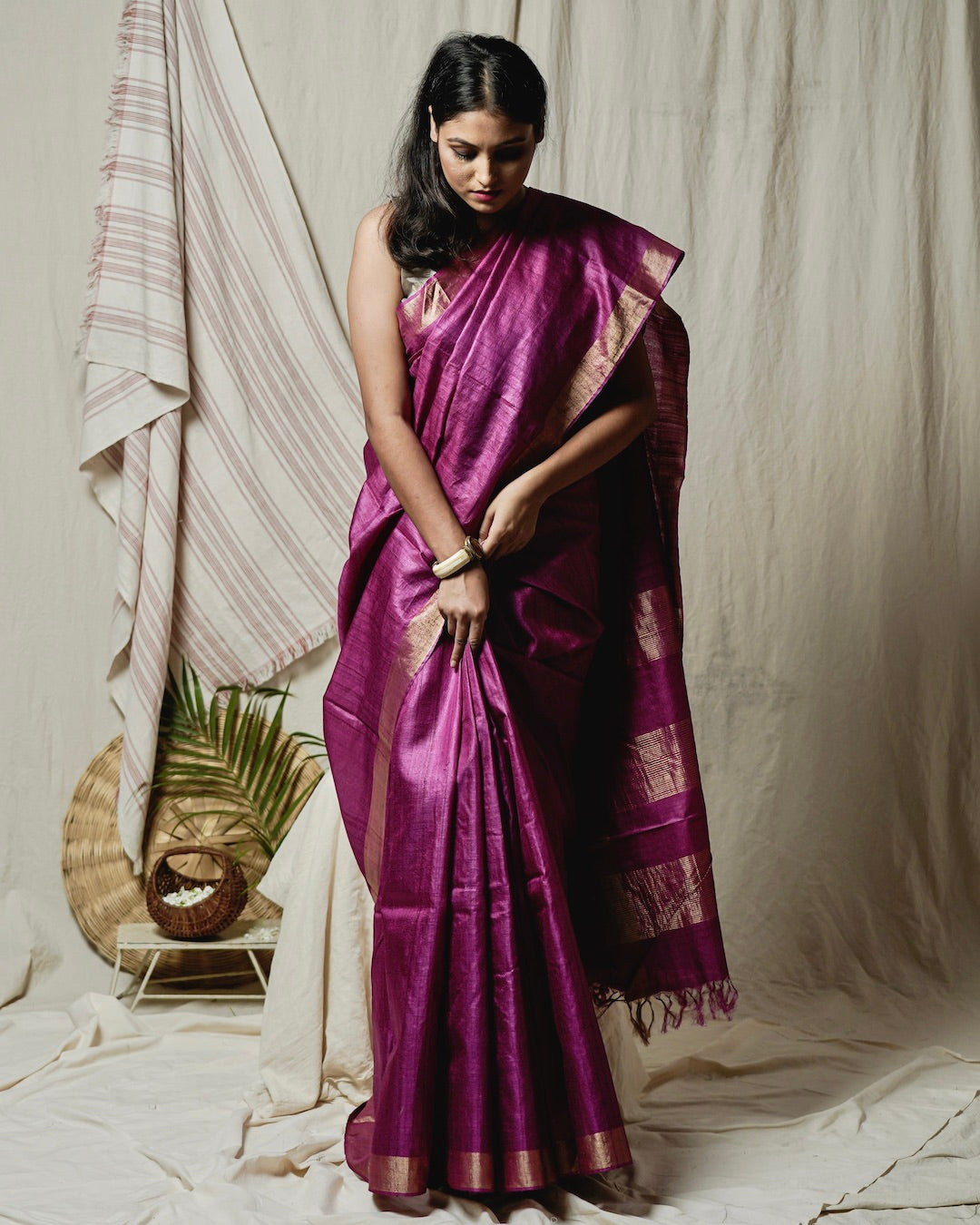 Shop silk saree: Pink pure kosa silk saree online at bebaakstudio.com