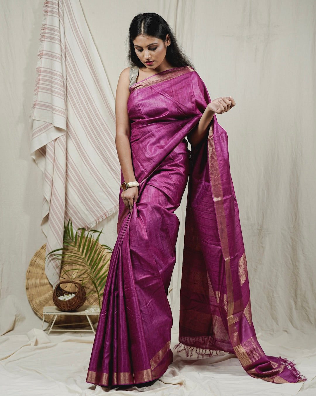 Shop silk saree: Pink pure kosa silk saree online at bebaakstudio.com