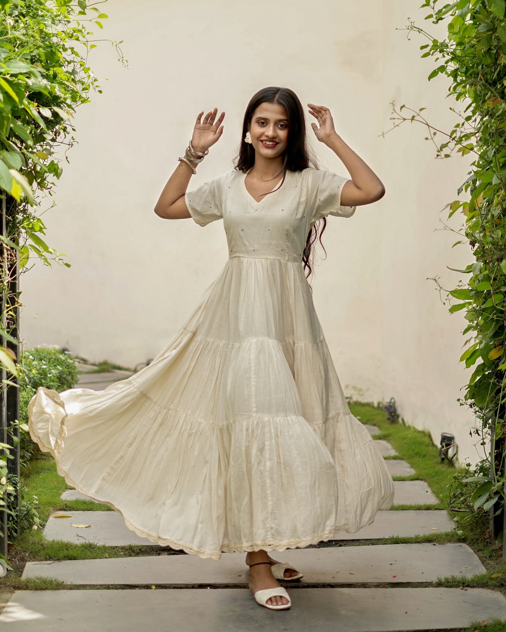 Shop tier tier off white cotton dress for summer from Bebaak Shop tier tier off white cotton dress for summer from Bebaak