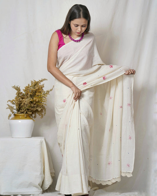 Kora Masakali embroidered saree