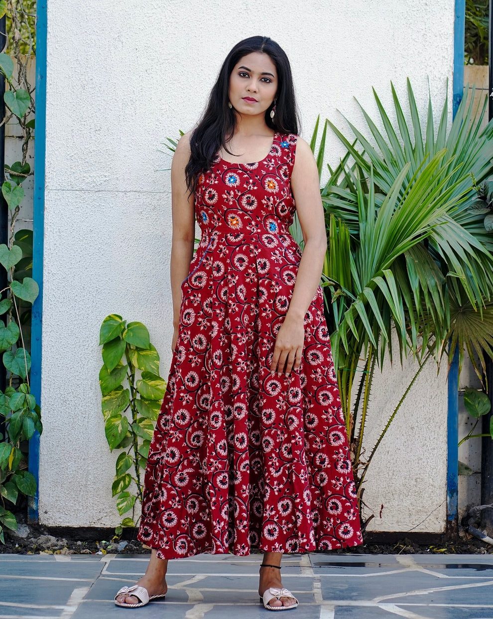 Shop Bagh print Flared red maxi dress online at bebaakstudio.com – Bebaak