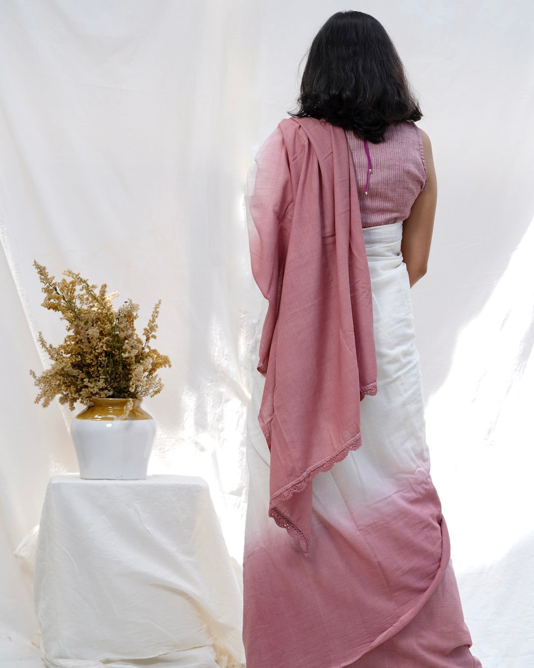 Rosy handwoven ombre cotton saree online available at bebaakstudio.com