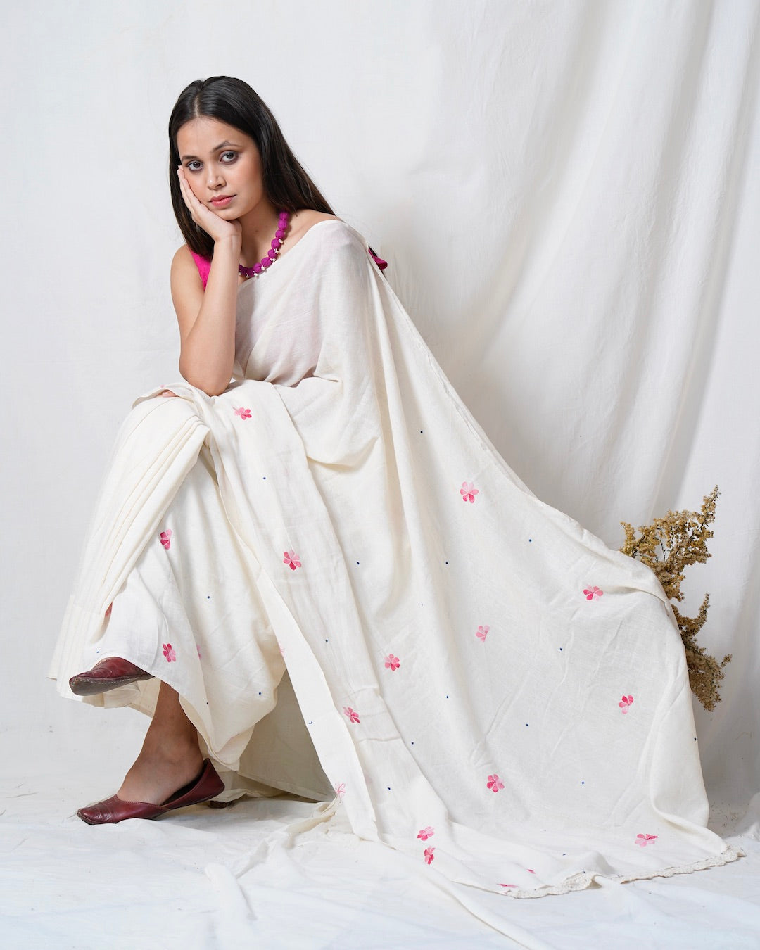 kora hand embroidered muslin saree available online at bebaakstudio.com