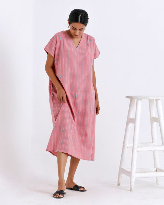 Stripe mauve cotton anti fit embroidered dress for women online at bebaakstudio.com