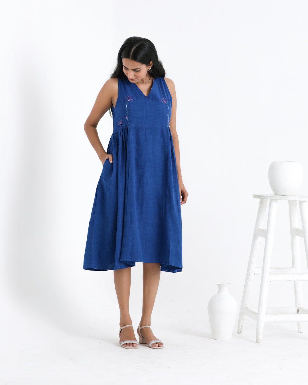 Shop blue embroidered dress from Bebaak