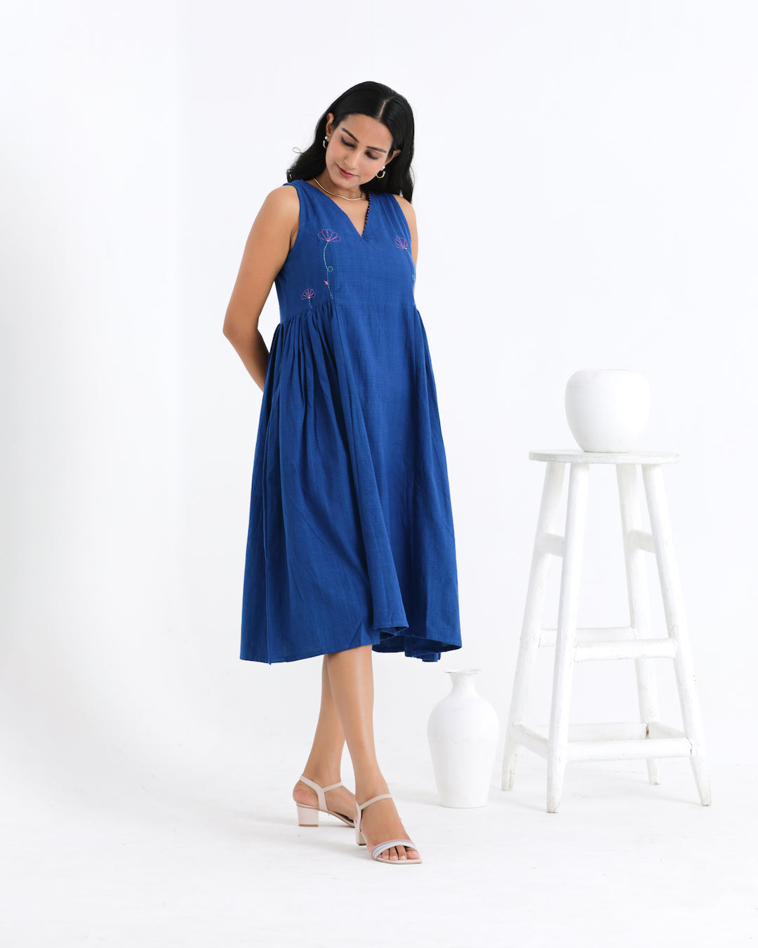 Shop blue embroidered dress from Bebaak
